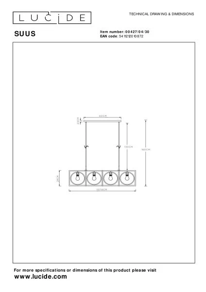 Lucide SUUS - Pendant light - 4xE27 - Black - technical